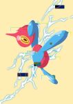  absurdres commentary_request electricity from_side full_body gen_4_pokemon glitch highres huge_filesize kareha_p no_humans pokemon pokemon_(creature) porygon-z simple_background solo yellow_background 