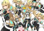  1girl absurdres aegis_sword_(xenoblade) asyura_kumo bangs bare_shoulders black_legwear blonde_hair breasts chest_jewel dress earrings elbow_gloves gem gloves headpiece highres huge_filesize jewelry kirby kirby_(series) large_breasts long_hair looking_at_viewer mythra_(massive_melee)_(xenoblade) mythra_(xenoblade) pantyhose solo super_smash_bros. swept_bangs tiara very_long_hair white_dress white_gloves xenoblade_chronicles_(series) xenoblade_chronicles_2 yellow_eyes 