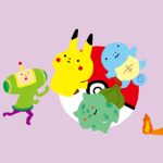  bulbasaur charmander crossover gen_1_pokemon katamari_damacy lowres neko_kan030 pikachu poke_ball pokemon pokemon_(game) pokemon_go purple_background simple_background squirtle the_prince_(katamari_damacy) 