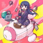  5girls album_cover black_hair black_jacket blazer blush bow bowtie braid brown_cardigan bucket cardigan cardigan_vest cellphone clover computer cover earth_(planet) eating french_braid hair_ornament hairclip highres jacket laptop long_hair minigirl multiple_girls multiple_persona nazono_mito nijisanji notebook official_art open_mouth pen phone pink_bow pink_neckwear plaid plaid_skirt planet riyo_(lyomsnpmp) rocket rocket_ship school_uniform second-party_source skirt smartphone smile space space_craft sparkle thigh-highs tsukino_mito virtual_youtuber washing_machine zettai_ryouiki 