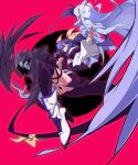  1boy 2girls absurdres angel_wings ass ass_visible_through_thighs asymmetrical_wings blue_hair breasts center_opening dizzy_(guilty_gear) guilty_gear guilty_gear_x guilty_gear_xx hair_ribbon high_heels highres large_breasts monster_girl multiple_girls necro_(guilty_gear) pink_background red_eyes ribbon tail tail_ornament tail_ribbon thigh_strap tlotro twintails under_boob undine_(guilty_gear) wings yellow_ribbon 