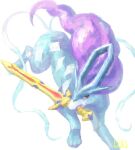  commentary_request cosplay gen_2_pokemon gen_8_pokemon legendary_pokemon mouth_hold nanami_lusia no_humans pokemon pokemon_(creature) red_eyes solo suicune sword toes weapon zacian zacian_(cosplay) zacian_(crowned) zacian_(crowned)_(cosplay) 