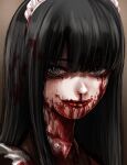  1girl black_hair blood blood_in_hair blood_on_clothes blood_on_face closed_mouth green_eyes hoshi_san_3 long_hair looking_at_viewer maid maid_headdress nosebleed original portrait smile solo 