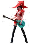  black_hair black_legwear electric_guitar guilty_gear guitar hat highres i-no instrument jacket red_eyes red_jacket redesign ross_tran short_hair shorts skull thigh-highs witch_hat 
