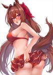  1girl animal_ears ass bangs bare_shoulders bikini blush breasts brown_hair daiwa_scarlet_(umamusume) hair_intakes horse_ears horse_girl horse_tail large_breasts long_hair looking_at_viewer marisasu_(marisa0904) miniskirt open_mouth red_bikini red_eyes simple_background skirt sky solo swimsuit tail thighs twintails umamusume very_long_hair white_background 