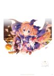  1girl absurdres anko_(gochiusa) artist_name blue_eyes bow bow_hairband cape closed_mouth dress elbow_gloves eyebrows_visible_through_hair floating_hair full_moon gloves gochuumon_wa_usagi_desu_ka? hair_between_eyes hair_bow hairband halloween_costume highres hoto_cocoa koi_(koisan) layered_dress leaning_forward light_brown_hair long_hair looking_at_viewer moon official_art page_number purple_bow purple_cape purple_dress purple_hairband smile solo white_gloves 