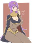  artist_request bodystocking breasts bridal_gauntlets cape circlet cleavage cleavage_cutout clothing_cutout cosplay covered_navel fire_emblem gj-bu highres jewelry long_hair navel nintendo solo sumeragi_shion tharja tharja_(cosplay) thighs violet_eyes 