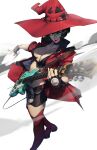  1girl absurdres black_hair choker electric_guitar fingerless_gloves gloves green_eyes guilty_gear guilty_gear_strive guitar hat highres i-no instrument jacket kuno_(runkunochan) red_jacket red_lips short_hair sunglasses tinted_eyewear witch_hat 