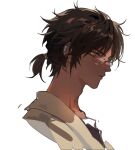  1boy arknights black_hair chinese_commentary closed_mouth commentary_request dark-skinned_male dark_skin ear_clip earrings expressionless from_side glasses jewelry male_focus orange_eyes portrait profile short_hair short_ponytail solo thorns_(arknights) xiandao1213 