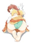  1girl ass automatic_giraffe blue_eyes blush brown_hair crown dress earrings flower_earrings gloves jewelry long_hair looking_at_viewer super_mario_bros. princess_daisy smile solo super_smash_bros. underwear white_gloves 