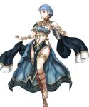  1girl alternate_costume armlet artist_request bangs bare_shoulders blue_hair book bracelet braid breasts brown_eyes crown_braid dancer dancer_(three_houses) earrings fire_emblem fire_emblem:_three_houses fire_emblem_heroes highres holding holding_book jewelry looking_at_viewer marianne_von_edmund medium_breasts parted_lips pelvic_curtain short_hair sideboob smile solo thighlet thighs transparent_background 