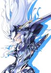  1girl absurdres armor fairy_knight_lancelot_(fate) fate/grand_order fate_(series) floating_hair highres lips long_hair mask masked mxvv4878 one_eye_covered white_background white_hair yellow_eyes 