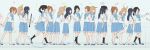  4girls bangs black_hair black_legwear blonde_hair blue_eyes blue_hair blue_neckwear blue_sailor_collar blue_skirt blush bow brown_hair closed_eyes closed_mouth embarrassed expressionless flute green_eyes hair_bow hand_on_another&#039;s_shoulder hand_up hibike!_euphonium highres holding holding_hands holding_instrument hug hug_from_behind instrument kasaki_nozomi kitauji_high_school_uniform koubakotone liz_to_aoi_tori long_hair looking_at_another looking_up multiple_girls multiple_views nakagawa_natsuki neckerchief oboe open_mouth pleated_skirt ponytail red_eyes sailor_collar school_uniform serafuku shirt shoes short_sleeves skirt smile socks standing uwabaki violet_eyes watch white_footwear white_legwear white_shirt yellow_bow yoroizuka_mizore yoshikawa_yuuko 