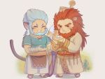  2boys :d animal_ears beard blush character_request chibi costume_request facial_hair fire_emblem full_body grin ina_zuma lion_boy lion_ears male_focus mature_male mordecai_(fire_emblem) multiple_boys open_mouth orange_hair pectorals short_hair smile squirrel tail tiger_tail traditional_clothes 