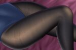  1girl bed_sheet black_legwear blue_leotard commentary_request feet_out_of_frame groin gurande_(g-size) gusset leotard lower_body lying on_back original pantyhose solo thighband_pantyhose 