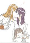  3girls aihara_mei aihara_yuzu bib brown_hair citrus_(saburouta) closed_eyes eyebrows_visible_through_hair glidesloe hand_on_another&#039;s_chin heart incest kiss multiple_girls orange_hair purple_hair simple_background sitting white_background yuri 