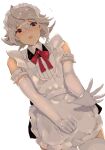  1boy apron armband blonde_hair blush corrin_(fire_emblem) corrin_(fire_emblem)_(male) crossdressinging elbow_gloves embarrassed fire_emblem fire_emblem_fates from_below gloves highres looking_at_viewer maid_headdress otoko_no_ko outstretched_arm pointy_ears red_eyes solo translation_request w_(1999_kyu) white_background 
