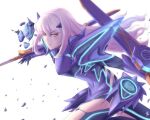 1girl armor broken_mask eyebrows_visible_through_hair fairy_knight_lancelot_(fate) fate/grand_order fate_(series) frown highres long_hair shao_(newton) signature white_background white_hair yellow_eyes 