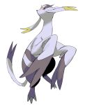  claws closed_mouth commentary_request expressionless full_body highres looking_back mienshao pokemon pokemon_(creature) red_eyes simple_background solo teigaso1 white_background 