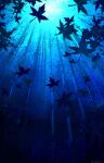  absurdres air_bubble blue_theme branch bubble commentary_request falling_leaves fish forest gradient grass highres leaf light_beam maple_leaf monochrome nature no_humans original outdoors scenery school_of_fish signature sky skyrick9413 sparkle tree underwater watermark web_address 