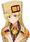  1girl ashiomi_masato blonde_hair blue_eyes closed_mouth guilty_gear guilty_gear_strive hat long_hair looking_at_viewer millia_rage simple_background solo white_background 