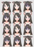  1girl absurdres aina_(mao_lian) animal_ear_fluff animal_ears blue_eyes blush brown_hair cat_ears closed_mouth completely_nude ears_down expressions grey_background highres long_hair looking_at_viewer mao_lian_(nekokao) multiple_views nude open_mouth original parted_lips portrait shaded_face simple_background smile tears wide-eyed 
