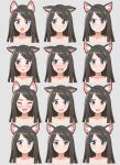  1girl 3: absurdres aina_(mao_lian) animal_ear_fluff animal_ears blue_eyes blush brown_hair cat_ears closed_mouth completely_nude crying ears_down expressions grey_background highres long_hair looking_at_viewer looking_to_the_side mao_lian_(nekokao) multiple_views nude open_mouth original portrait simple_background smile tears 