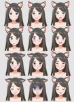  1girl :d absurdres aina_(mao_lian) animal_ear_fluff animal_ears blue_eyes blush brown_hair cat_ears closed_mouth completely_nude empty_eyes expressions grey_background highres long_hair looking_at_viewer mao_lian_(nekokao) multiple_views nude open_mouth original parted_lips portrait shaded_face simple_background smile tears wide-eyed 