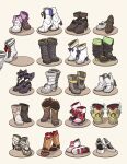  agnes_tachyon_(umamusume) amonitto annotated asymmetrical_footwear boots brown_background brown_footwear commentary_request cross-laced_footwear daiwa_scarlet_(umamusume) fur-trimmed_boots fur_trim gold_ship_(umamusume) grass_wonder_(umamusume) haru_urara_(umamusume) high_heel_boots high_heels highres king_halo_(umamusume) kitasan_black_(umamusume) lace-up_boots maruzensky_(umamusume) mayano_top_gun_(umamusume) mejiro_mcqueen_(umamusume) mismatched_footwear no_humans oguri_cap_(umamusume) pink_footwear rice_shower_(umamusume) satono_diamond_(umamusume) shoes silence_suzuka_(umamusume) simple_background smart_falcon_(umamusume) smoke special_week_(umamusume) symboli_rudolf_(umamusume) toeless_footwear tokai_teio_(umamusume) twin_turbo_(umamusume) umamusume vodka_(umamusume) white_footwear 