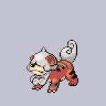  claws closed_mouth commentary_request full_body grey_background hisuian_form hisuian_growlithe lowres no_humans onigashira_ginkaku pixel_art pokemon pokemon_(creature) simple_background smile solo standing toes 