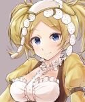  1girl 2girls bangs blonde_hair blue_eyes breasts closed_mouth eyebrows_visible_through_hair fire_emblem fire_emblem_awakening frills hair_ornament highres hirotaka_(hrtk990203) lissa_(fire_emblem) looking_at_viewer multiple_girls parted_bangs puffy_sleeves small_breasts smile solo twintails upper_body 