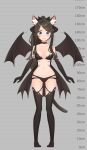  1girl aina_(mao_lian) animal_ear_fluff animal_ears arms_at_sides bikini black_bikini black_gloves blue_eyes breasts brown_hair brown_legwear cat_ears cat_tail elbow_gloves gloves height_chart highres horns long_hair looking_at_viewer mao_lian_(nekokao) medium_breasts navel no_shoes original parted_lips ponytail smile solo swimsuit tail thigh-highs wings 