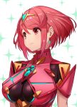  1girl absurdres bangs breasts chest_jewel commentary_request earrings gem green322 headpiece highres jewelry large_breasts pyra_(xenoblade) red_eyes redhead short_hair simple_background solo swept_bangs tiara white_background xenoblade_chronicles_(series) xenoblade_chronicles_2 