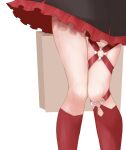  1girl bag commentary_request frills head_out_of_frame highres horse_girl nice_nature_(umamusume) out_of_frame paper_bag red_footwear sabatakeru_(days_18) simple_background socks solo thighs umamusume white_background 