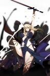  1girl artoria_pendragon_(alter_swimsuit_rider)_(fate) artoria_pendragon_(fate) artoria_pendragon_(lancer_alter)_(fate) blonde_hair clothing_cutout excalibur_morgan_(fate) fate/grand_order fate_(series) gun juer1004 navel stomach_cutout sword weapon white_background yellow_eyes 