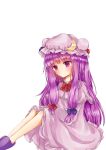  1girl bangs crescent crescent_hat_ornament hat hat_ornament long_hair mob_cap patchouli_knowledge simple_background solo touhou white_background zhi_xixi 