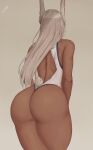  1girl absurdres animal_ears artist_name ass back boku_no_hero_academia commentary dark-skinned_female dark_skin highres leotard long_hair mirko rabbit_ears rabbit_tail savagexthicc superhero tail white_leotard 