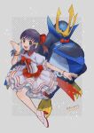  1girl :d bangs black_hair blue_eyes bow bowtie bracelet commentary_request hikari_(pokemon) dress empoleon frilled_dress frills gen_4_pokemon hair_bow hand_up high_heels highres jewelry kikuyoshi_(tracco) long_hair open_mouth outstretched_arm pokemon pokemon_(creature) pokemon_(game) pokemon_bdsp red_bow short_sleeves signature smile tongue white_dress white_footwear yellow_bow 
