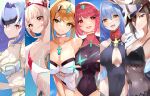  6+girls absurdres alternate_costume android black_swimsuit breasts chest_jewel collage competition_swimsuit highres kos-mos_re: large_breasts morag_ladair_(obligatory_leave)_(xenoblade) morag_ladair_(xenoblade) multiple_girls mythra_(radiant_beach)_(xenoblade) mythra_(xenoblade) nia_(blade)_(xenoblade) nia_(xenoblade) one-piece_swimsuit poppi_(xenoblade) poppi_qtpi_(xenoblade) pyra_(pro_swimmer)_(xenoblade) pyra_(xenoblade) red_swimsuit risumi_(taka-fallcherryblossom) swimsuit two-tone_swimsuit xenoblade_chronicles_(series) xenoblade_chronicles_2 