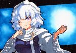  1girl letty_whiterock light_purple_hair one_eye_closed open_mouth pink_eyes qqqrinkappp short_hair solo touhou traditional_media white_hair 