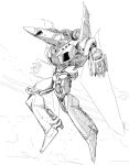  above_clouds aircraft airplane fighter_jet flying greyscale highres jet mecha military military_vehicle monochrome original y_naf 