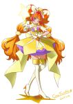  1girl bare_shoulders closed_mouth cure_twinkle earrings gloves go!_princess_precure haruyama_kazunori highres jewelry long_hair looking_at_viewer magical_girl multicolored_hair orange_hair precure simple_background smile solo star_(symbol) star_earrings thigh-highs twintails two-tone_hair very_long_hair violet_eyes white_background white_gloves 