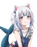  1girl :3 absurdres animal_ears bangs blue_eyes blue_hair blunt_bangs cat_ears fish_tail gawr_gura highres hololive hololive_english jan_azure multicolored_hair pouch shark_tail side_ponytail silver_hair solo streaked_hair tail two-tone_hair upper_body virtual_youtuber 