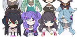  ban_hada bandaid bandaid_on_nose black_hair blue_eyes blue_hair collarbone elira_pendora expressionless finana_ryugu green_eyes grey_hair hair_ornament hair_over_one_eye hairclip head_wings heterochromia highres hood hoodie hyona_elatiora jacket jitome looking_at_viewer mika_melatika multicolored_hair nijisanji nijisanji_en nijisanji_id nijisanji_kr off_shoulder one_eye_covered onionsketch petra_gurin pink_jacket purple_hair red_eyes redhead selen_tatsuki side_bun song_mia streaked_hair sweater virtual_youtuber white_hoodie white_sweater 