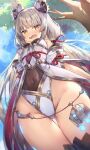  1girl animal_ears bare_shoulders blush breasts cat_ears detached_sleeves eyebrows_visible_through_hair highres leotard long_hair long_sleeves nia_(xenoblade) open_mouth thick_thighs thighs topia twintails xenoblade_chronicles_(series) xenoblade_chronicles_2 