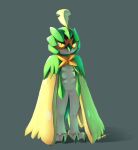  absurdres closed_mouth commentary decidueye full_body gen_7_pokemon grey_background highres likey looking_at_viewer no_humans pokemon pokemon_(creature) red_pupils signature solo standing talons yellow_eyes 