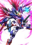  absurdres destiny_gundam energy_wings glowing glowing_weapon gundam gundam_seed gundam_seed_destiny highres kenko_(a143016) mecha mechanical_wings mobile_suit no_humans redesign science_fiction solo v-fin weapon wings yellow_eyes 