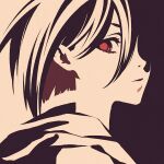  1girl black_hair bob_cut expressionless eyelashes face high_contrast looking_at_viewer looking_to_the_side moshimoshibe original portrait red_eyes short_hair solo texture 