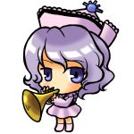  chibi hat instrument merlin_prismriver silver_hair simple_background socha solo touhou trumpet 