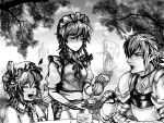  cake crossover final_fantasy final_fantasy_xi final_tatsuya flandre_scarlet food hong_meiling izayoi_sakuya koakuma maruman monochrome pastry patchouli_knowledge pouring remilia_scarlet the_iron_of_yin_and_yang touhou 